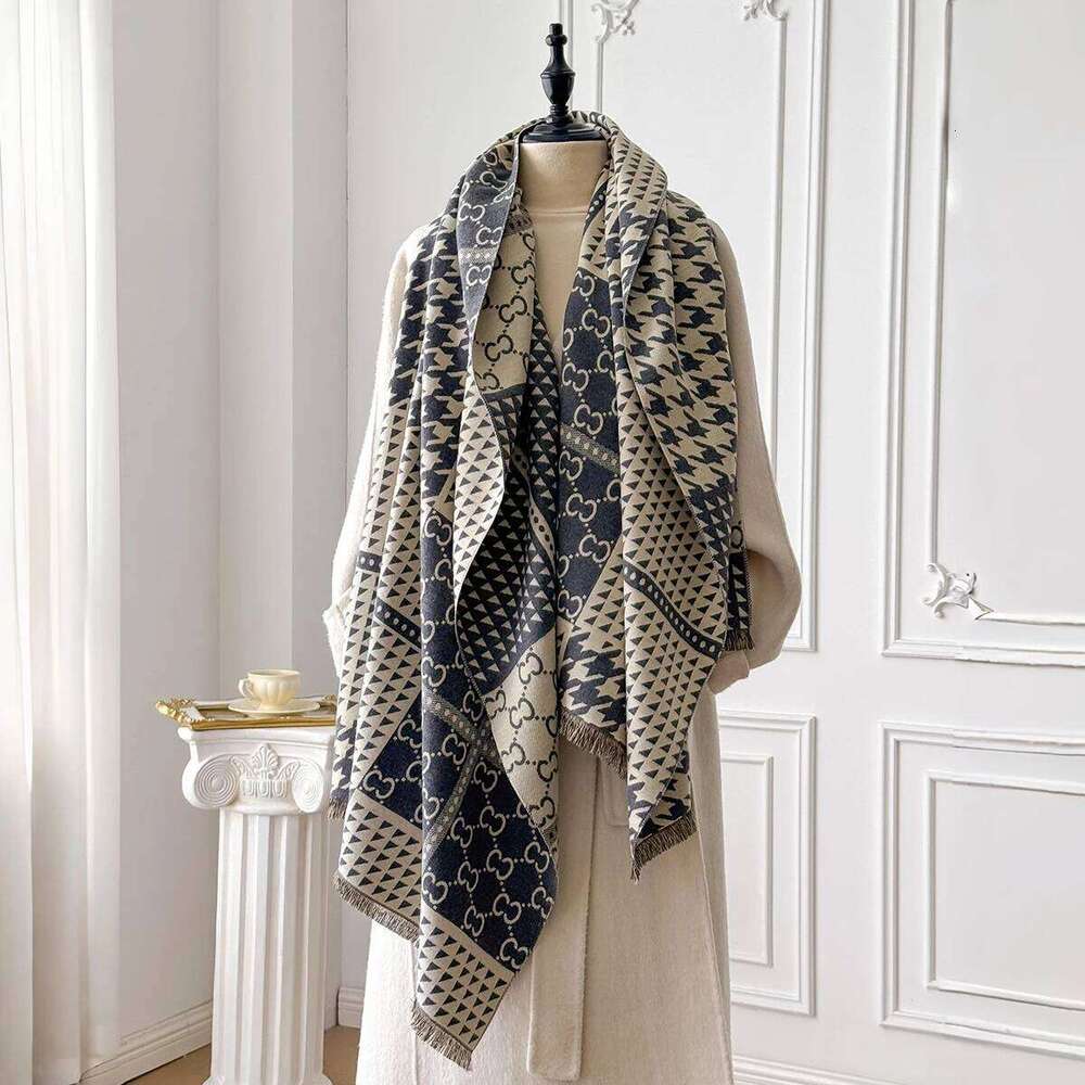 2025 Women's Luxury Cashmere Scarf Houndstooth Pattern Warm Pashmina Shawl Thick Cozy Blanket Wrap Foulard Winter Accessory XJ260304