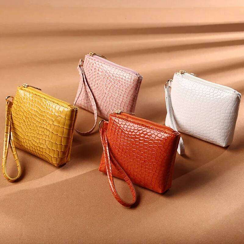 Small Crocodile Pattern Coin Purse, Faux Leather Wallet Zipper, Simple Multi Purse With Wristband C260304