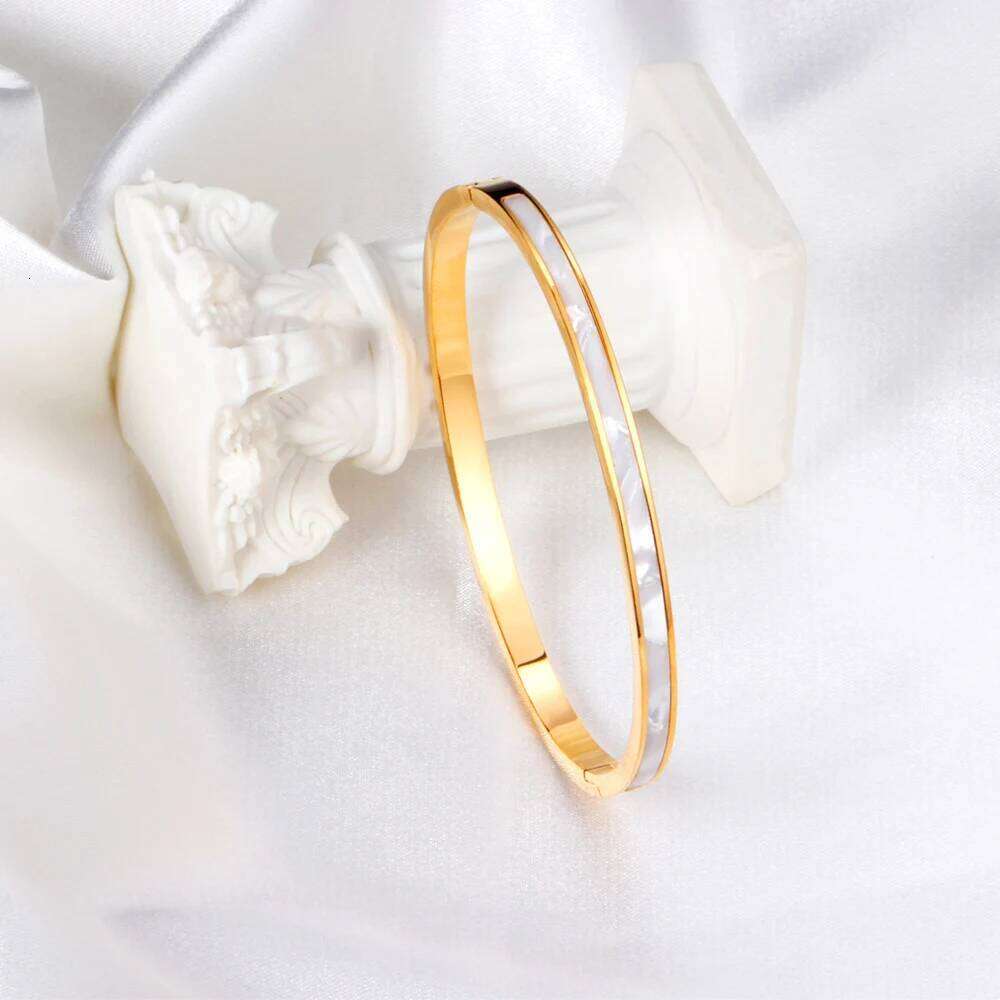 LUXUSTEEL Stainless Steel White Shell Bracelets For Women Girls Classic Golden Color Luxury Bangles Wedding Tarnish Free Jewelry XJ260303