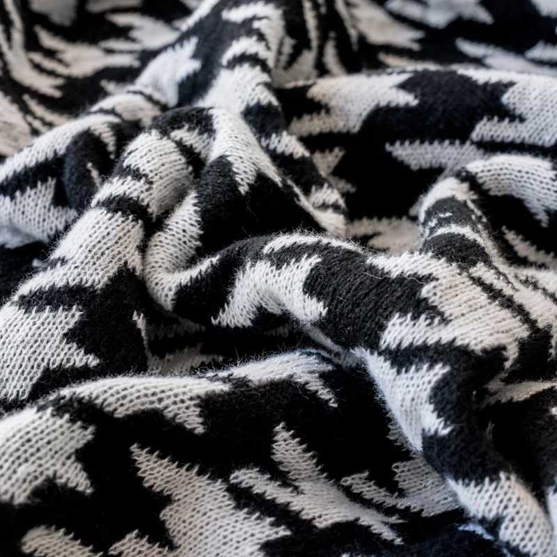 Black and White Houndstooth Pattern Knitted Throw Blanket Soft Cozy Bed Cover Home Decor Modern Living Room Sofa CoverT260304