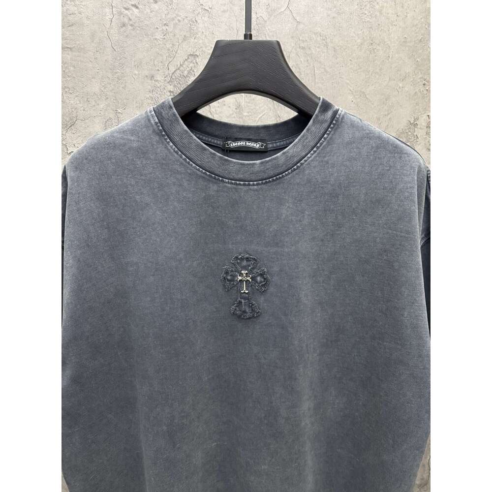 Spring New High Street CH Chrome Short-Sleeve T-Shirt With Cross Patch Embroidery, Unisex, Round Neck, American Style