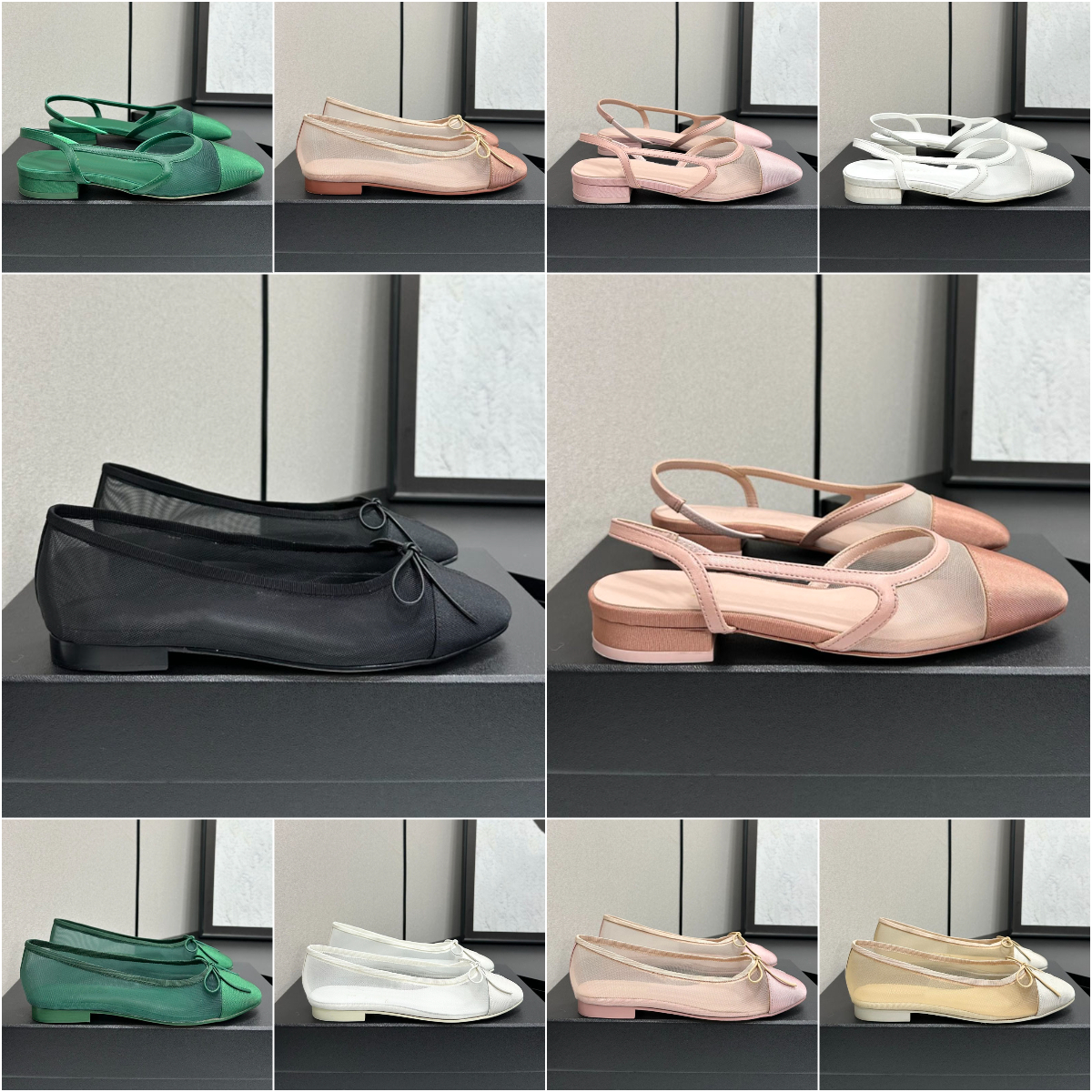 26ss new bow mesh ballet flats designer shoes women designer sandals high heels slingback heels pump ballerinas pink heels denim heels shoes dress shoes 10a quality