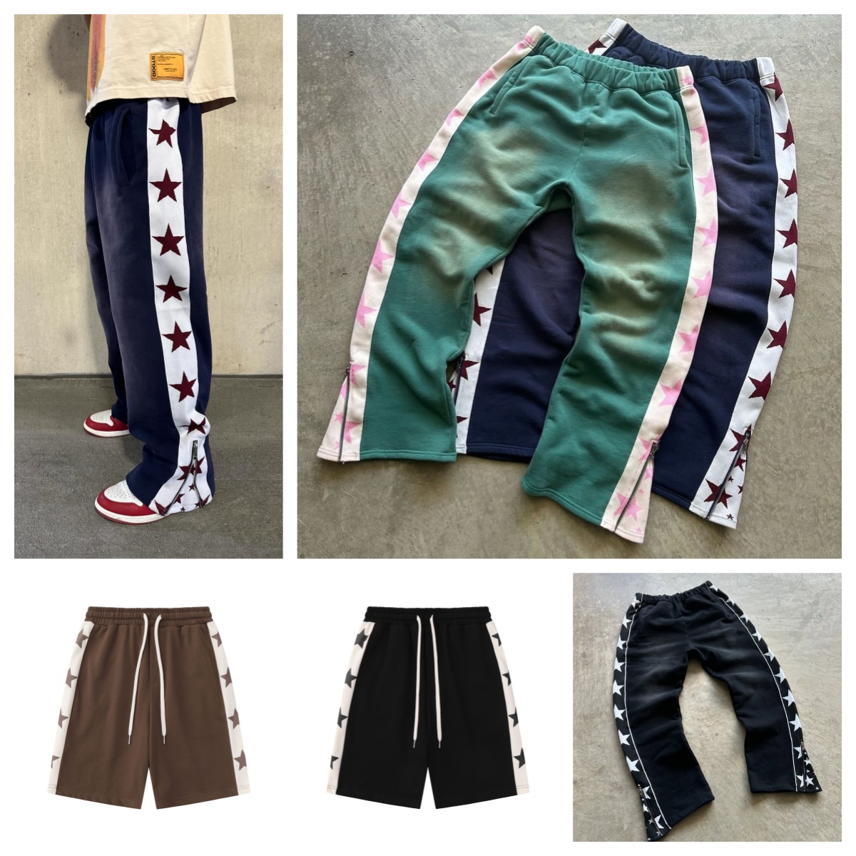 Men's Pants Letter Print Side Flame Graphic Straight Men Star Pattern Harajuku Y2k Clothing 2000s Basketball Elastic Waist Sweatpants