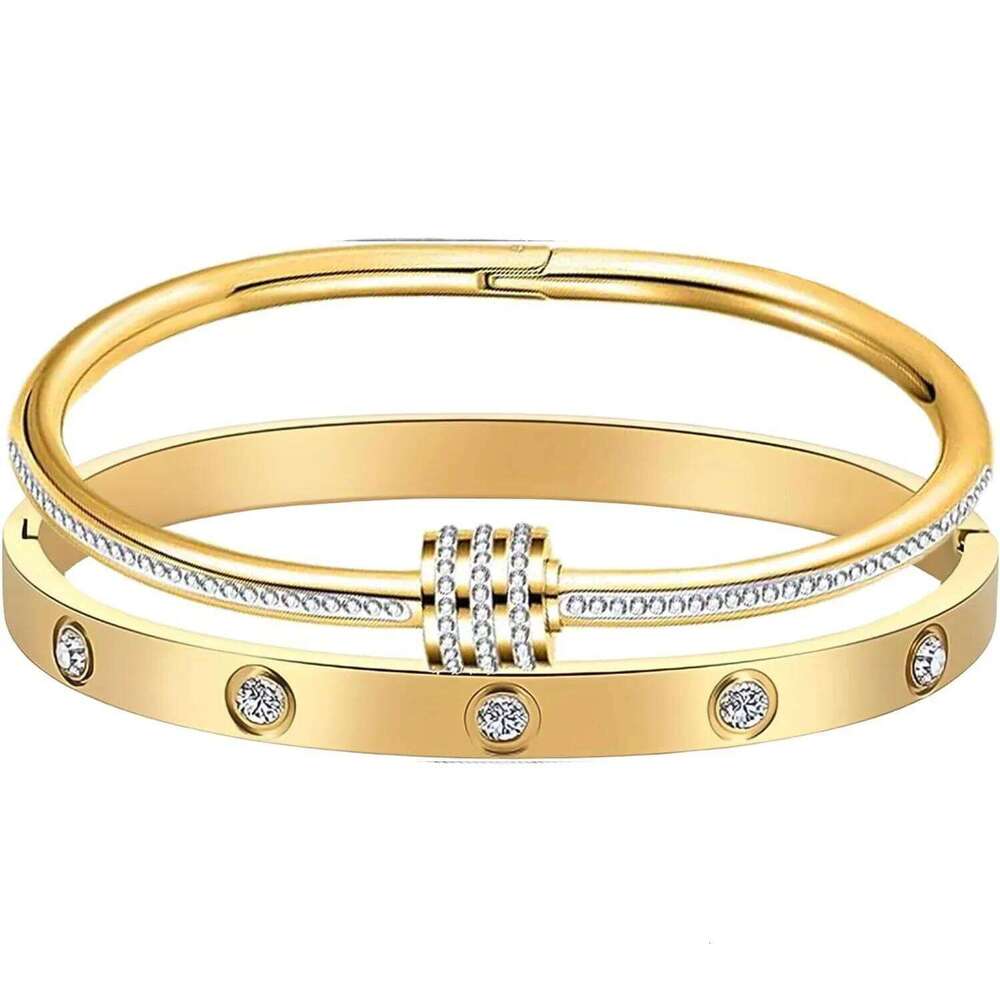 Hot Sale Gold Plated Double-Layer Bracelet CZ Inlaid Luxury Bangle Women Fashion Trendy Jewelry Perfect Gift for Daily Wear XJ260303