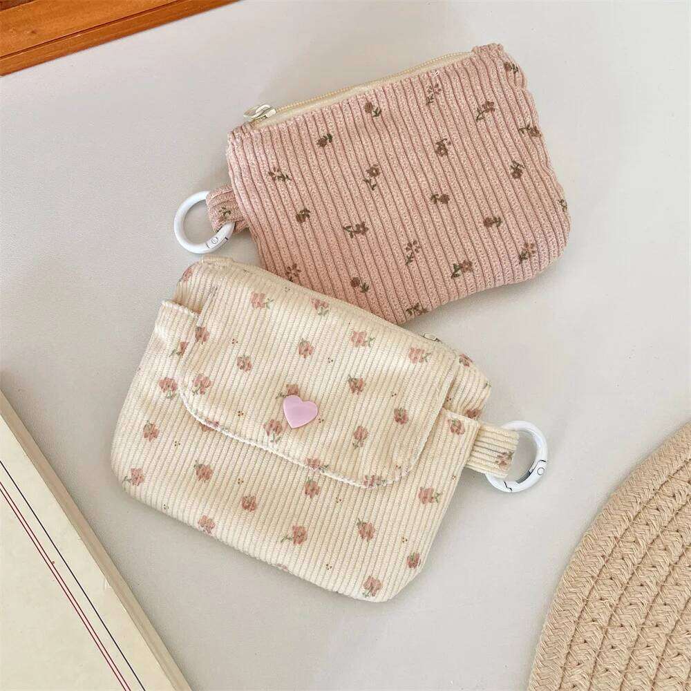 Corduroy Printed Coin with Key Ring Kids Cute Purse Hasp Small Wallet Zipper Credit Card Holder ID Bag C260304
