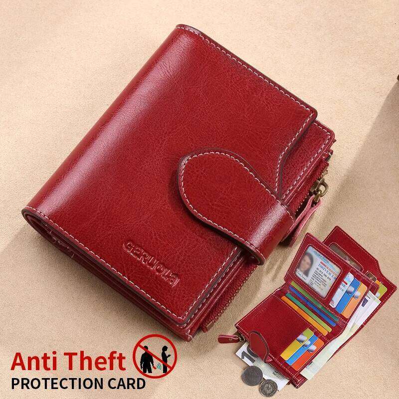 RFID anti-theft brush new three multi fold genuine leather cowhide wallet multifunctional anti tamper magnetic card bag sho C260304