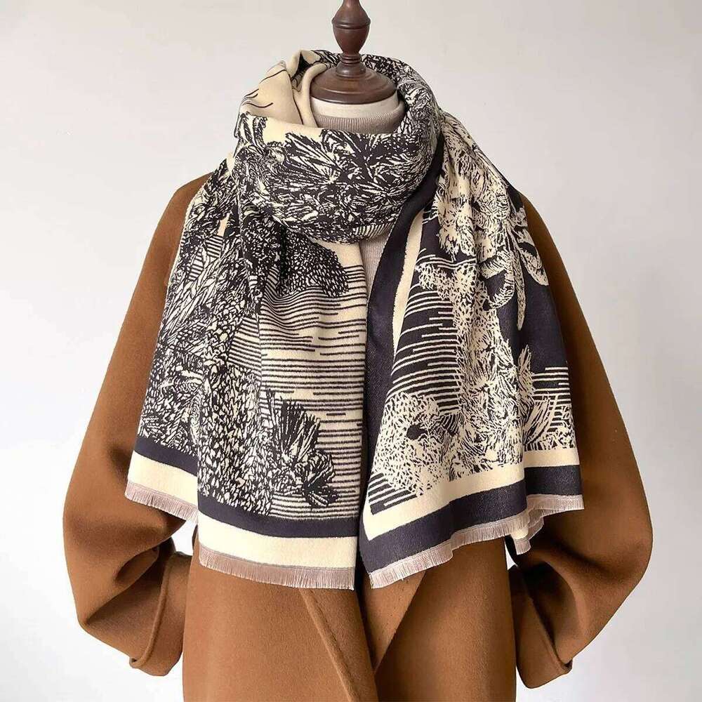 Fashion Cashmere Scarves Women Winter Shawls Wraps Luxury Print Neckerchief Long Stoles Pashmina Warm Hijab Scarf For Ladies XJ260304