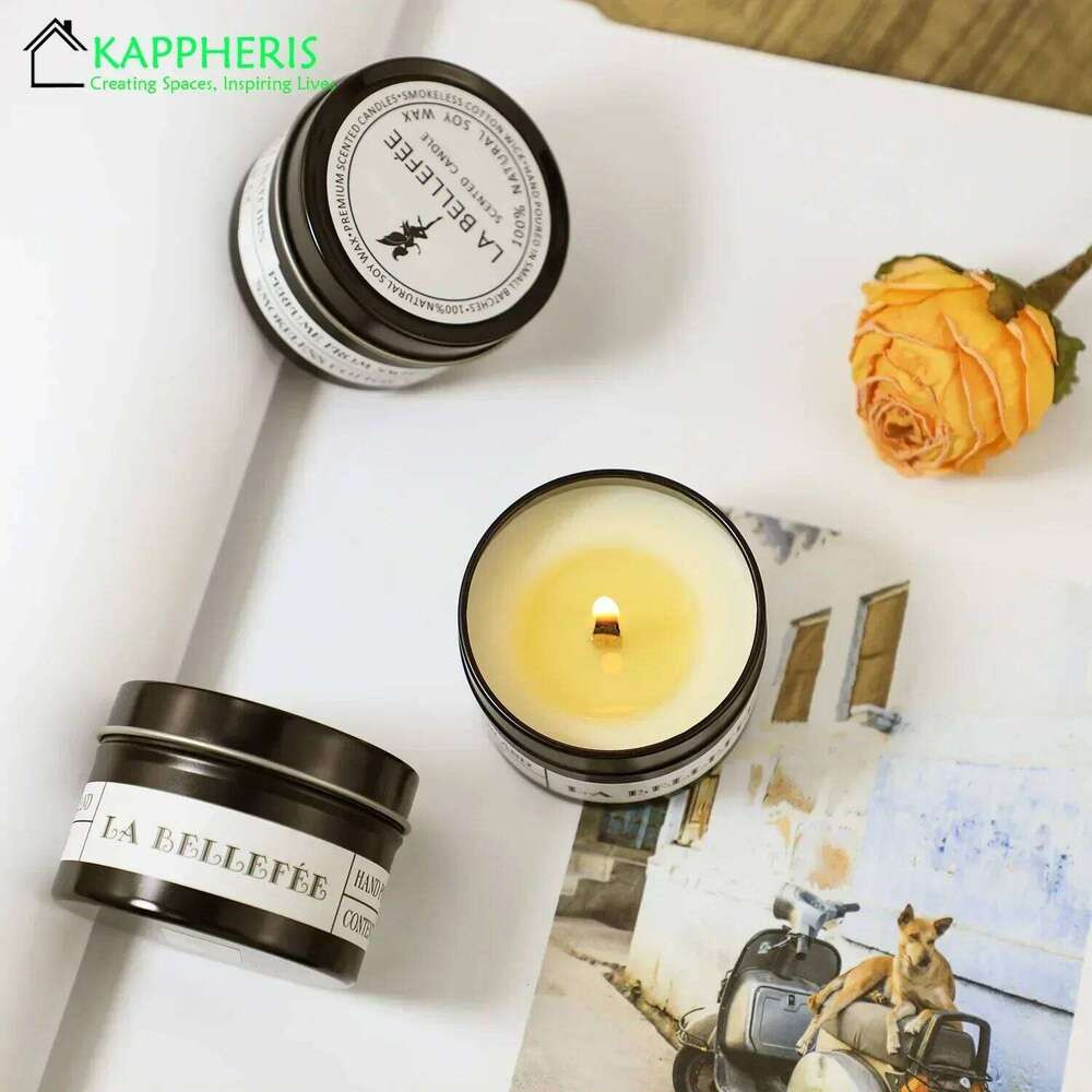 Black Tin Can Woodwick Candle Jars with Lid Classic Scented Aromatic Candles Home Decoration W260304