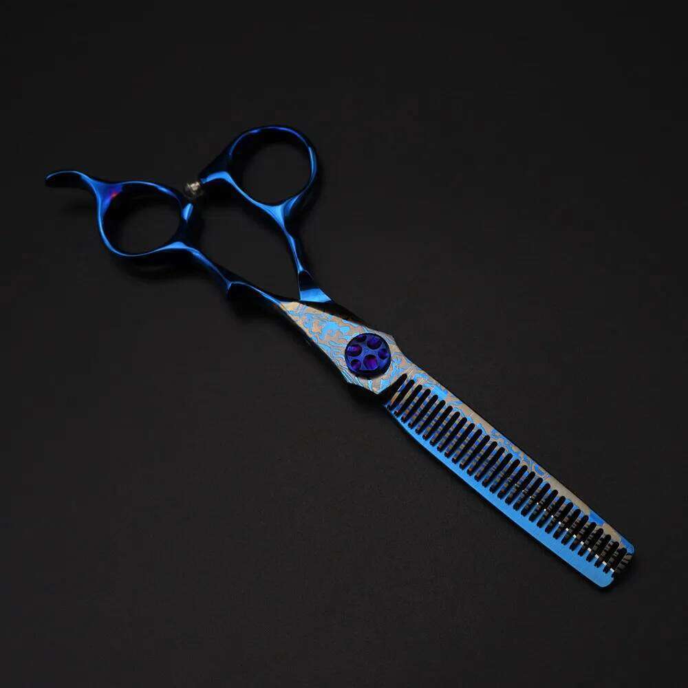 Professional 6 '' Blue Damascus hair cutting Gem screw haircut thinning barber tools steel shears Hairdressing scissors H260303