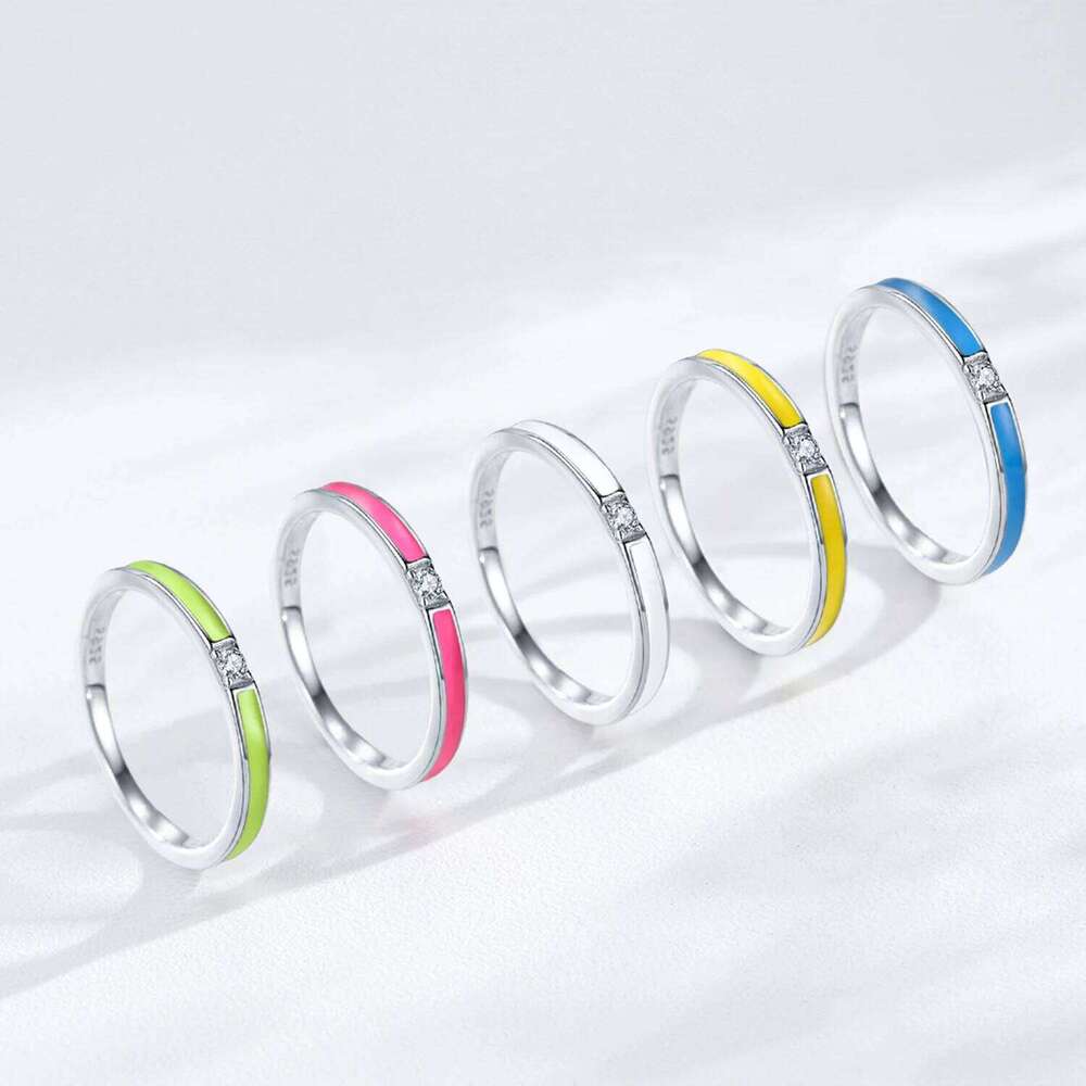 Ailmay Simple 925 Sterling Silver White Enamel Rings For Women Dazzling Zircon Fine Wedding Engagement Jewelry XJ260303