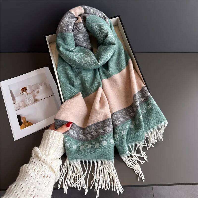 Winter Neck Warmer Scarf For Women 70*200CM Thickened Tassel Pashmina Shawl Faux Cashmere Warps Autumn Elegant Ladies Blanket XJ260304