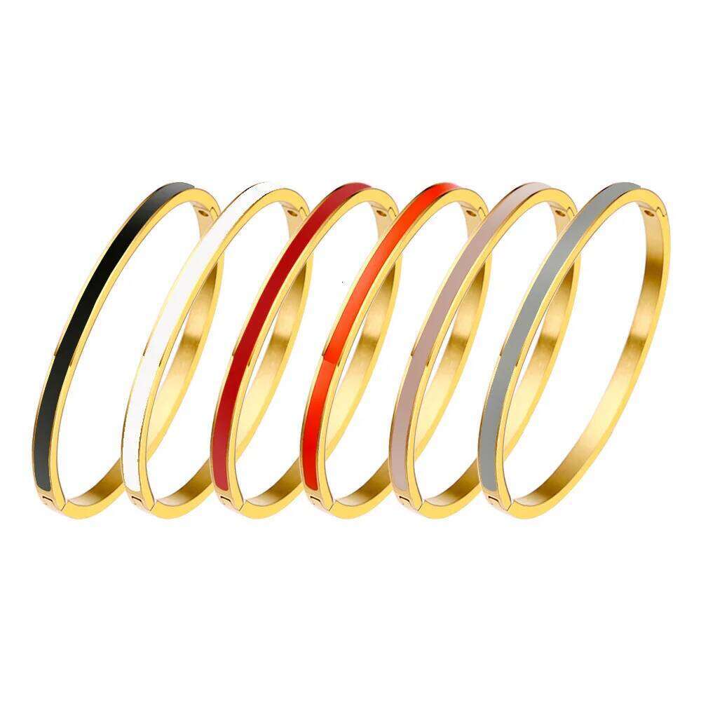 CARLIDANA Luxury Colorful Orange Enamel Bracelets for Women Party Gift Fashion Bangles Original Stainless Steel Jewelry XJ260303