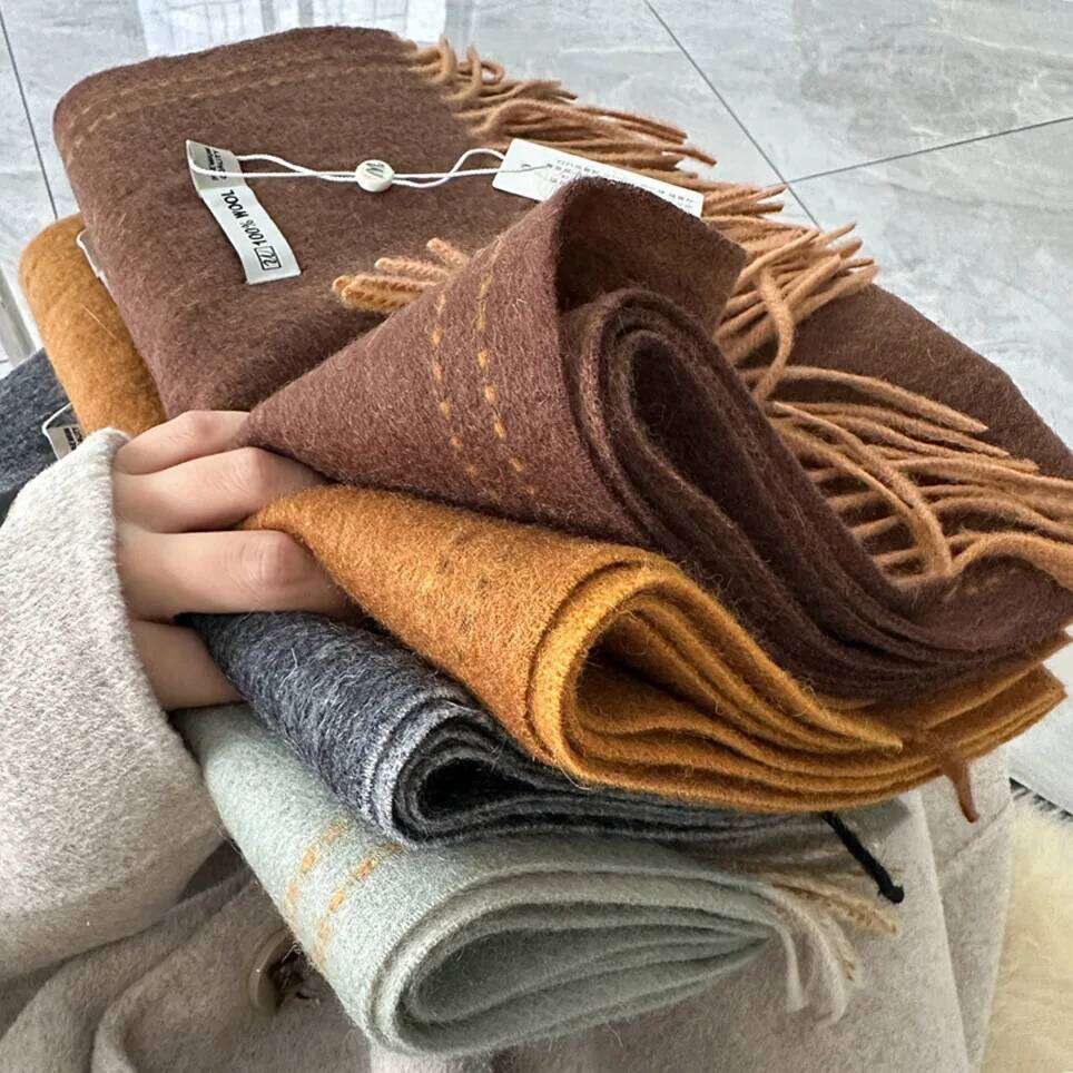 Elegant Good Quality 100% Wool Scarf Women Men Autumn Winter Neckerchief Shawl Long Korea Style Fashion Deluxe Muffler XJ260304