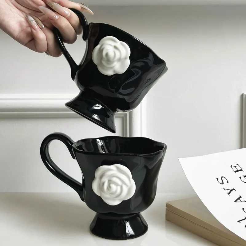 1pcs High-End Camellia Mug Exquisite Niche Design Ceramic Mug Afternoon Tea Camellia Ceramic Cup Mug Coffee Cup Gift SouveniT260304