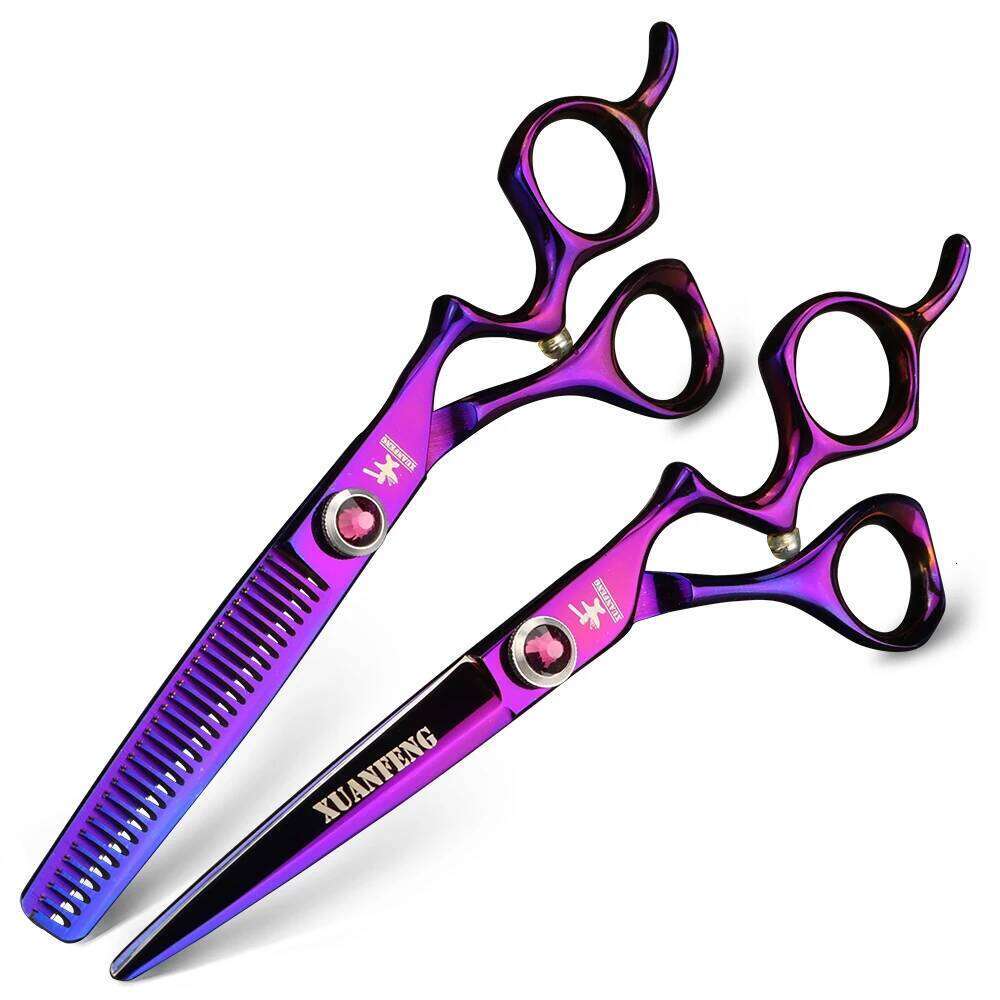 XUANFENG 6 inch Silver Curved Handle Hair Steel Barber Cutting and Thinning Scissors H260303