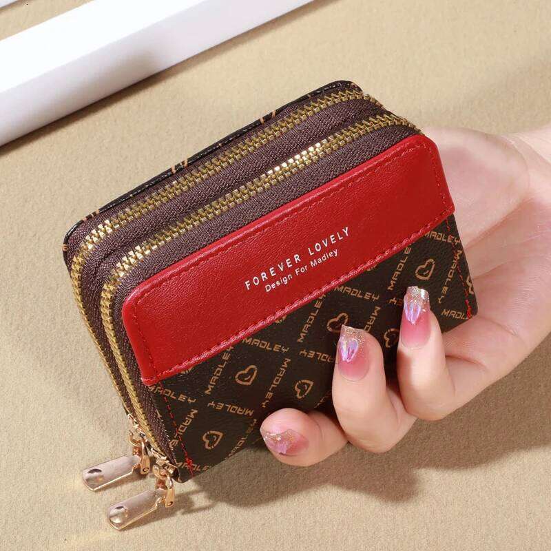 RFID Protection Mini Wallet - Chic Faux Leather with Double Zipper, Multiple Card Slots & Slip Pocket, Compact Classic Clutch C260304