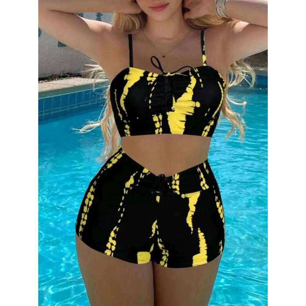 2025 Print String Bikini Swimsuit Women High Waist Shorts Swimwear Female Bathers Bathing Swimming Swim Suit Beachwear Y260303