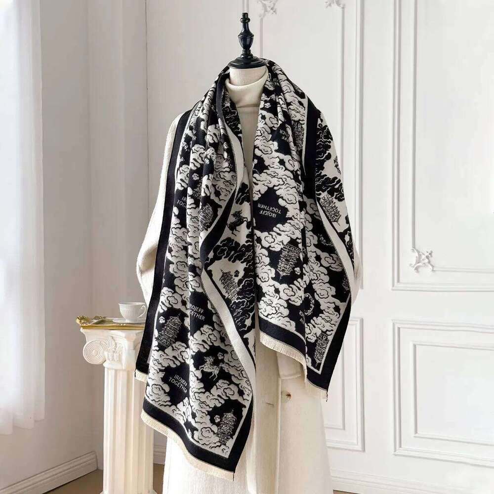 2025 New Premium Printed Women's Faux Cashmere Scarf Winter Cozy Pashmina Wraps Luxe Thick Blanket Shawls Echarpe XJ260304