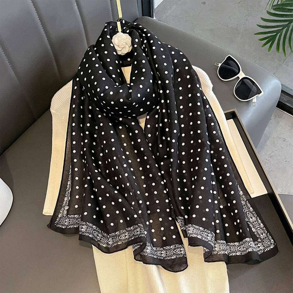 Luxury Polka Dot Scarf Women Elegant Shawl Warps Daily Ladies Hijab Neckerchief Soft Stain Scarves For Travel Wear XJ260304