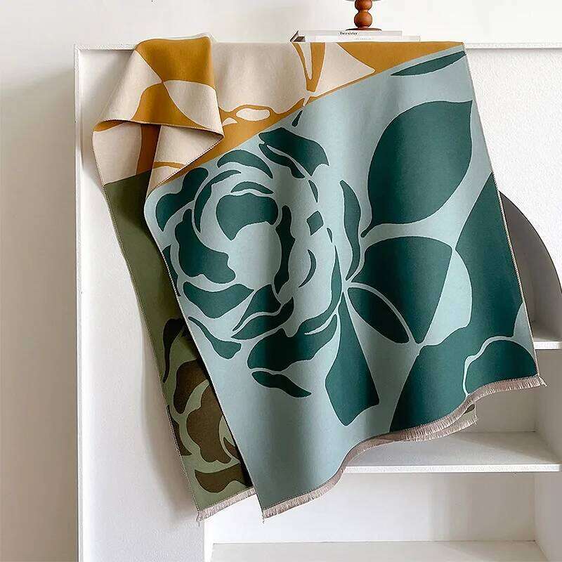 Latest Autumn Winter Luxury Camellia Design Scarf Imitation Cashmere Soft Warm Fringe Pashmina Shawl Bufanda Echarpe Poncho 2024 XJ260304