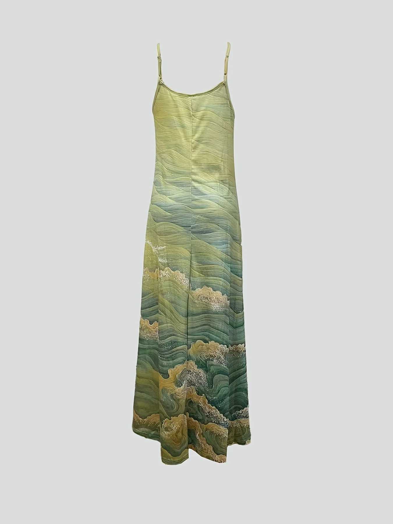 Womens Elegant V-Neck Floral Print Sling Dress Suitable for Daily Wear Vacation Beach Dress M260304