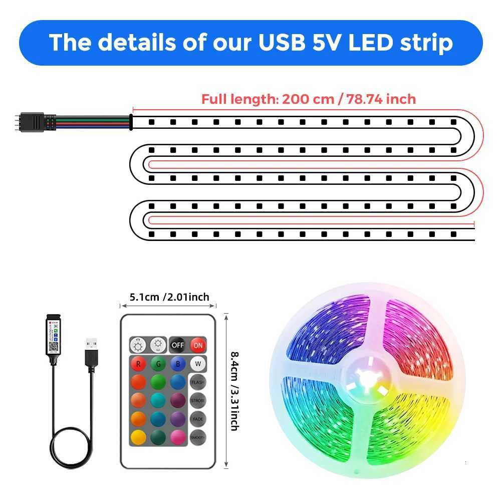 1M-30M LED Strip Light Music Sync 100ft 5V USB Powered LED Light Strip with Remote RGB 3535 Color Changing LED Strip for Decro H260304