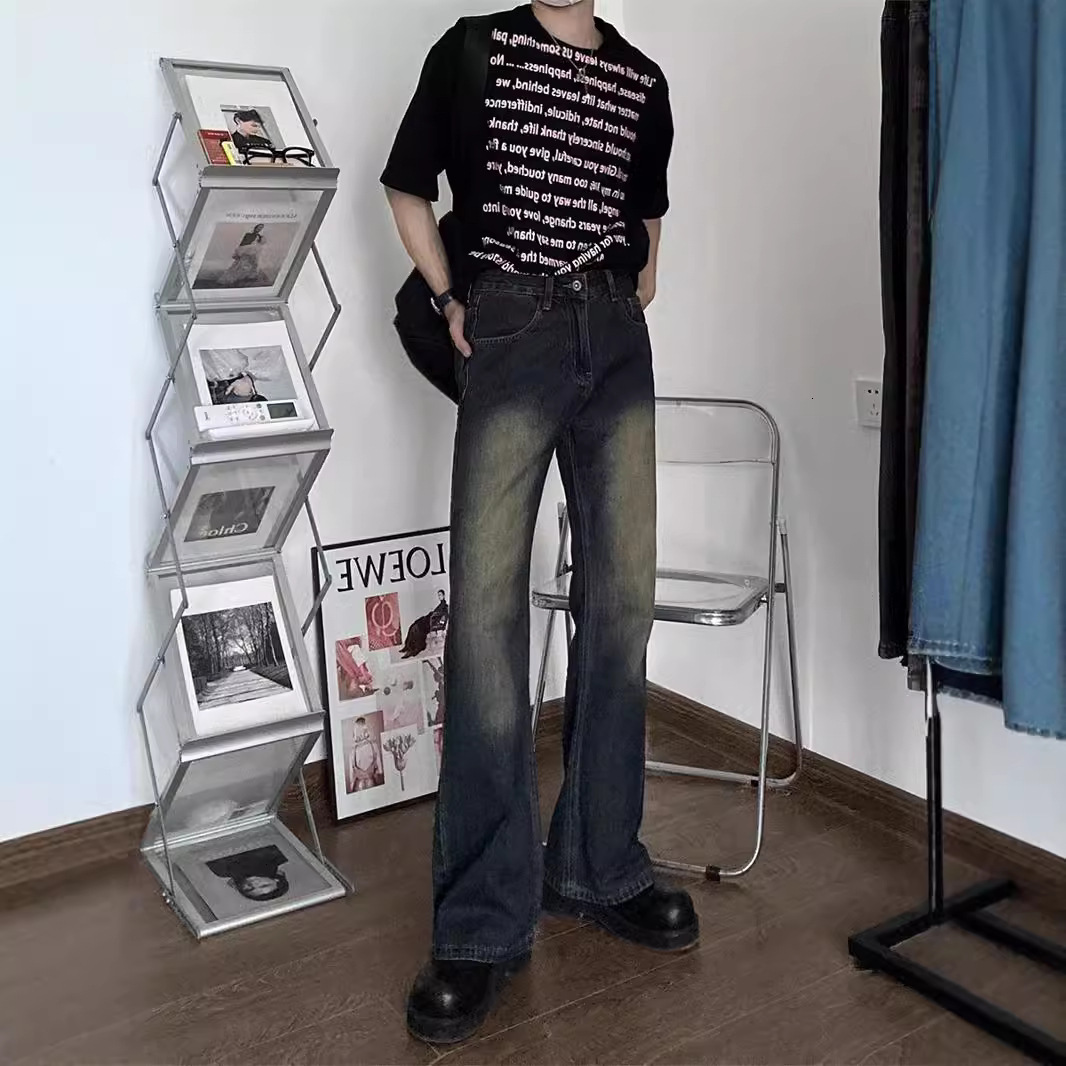 Vintage Washed Denim Jeans Slightly Flared Straight-leg Loose Fit Distressed Look American High Street Style Designer Pants Casual And Versatile Long Pants Autumn