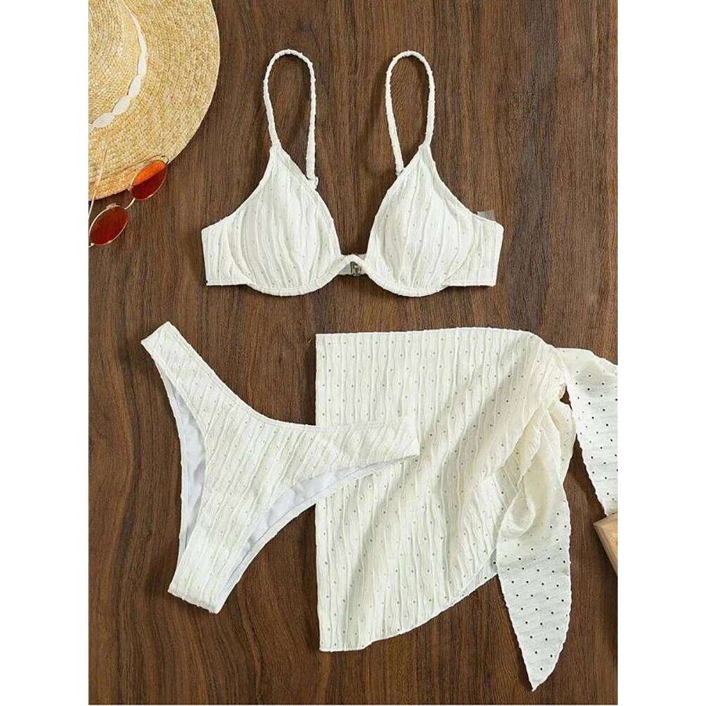 2023 Sexy Solid Bandage Bikini Low Waist Three Pieces Swimsuit Women Brazilian Swimwear Female Beachwear Bathing Suit biquini Y260303