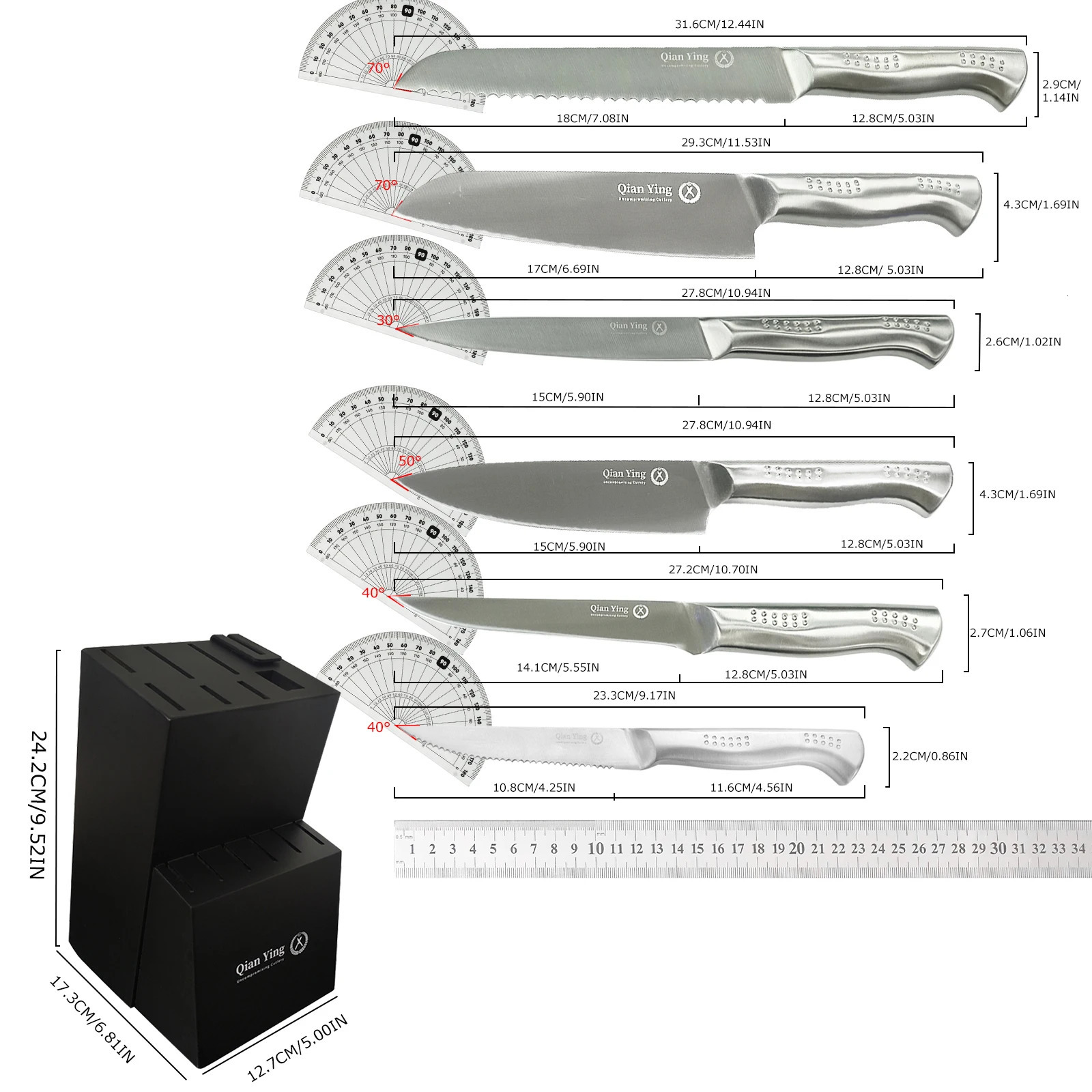 14-piece Stainless Steel Cutting Kitchen Knife Cutlery Set with Holder Chef Professional Cooking Tools Premium Knife Set Gift 260304