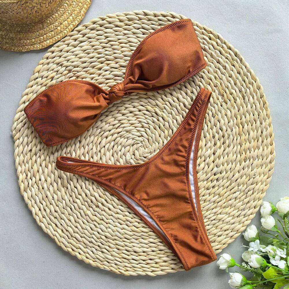 Bandeau Bikinis 2024 Sexy Women Swimsuits Swimwear Female Brazilian Bikini Set Patchwork Bathing Suit Swimming Suits Beachwear Y260303