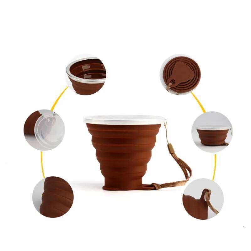 Mini Retractable Folding Cup SiliconeOutdoor Travel Portable Teacup Coffee Drinking Mug with Lid S260303