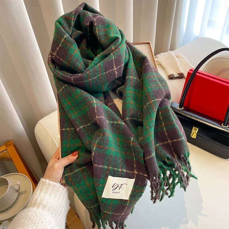 Winter Imitation Cashmere Warm for Women Double-sided Pashmina Thickened Luxury Green Scarf Christmas New Year Gift Shawl XJ260304