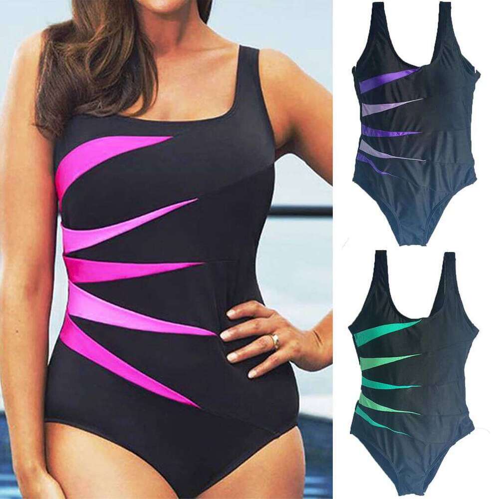 1pc Women Strap Pattern Stitching Swimwear Lady Swimsuit Sexy Bikini Summer Slim Bathing Suit Y260303
