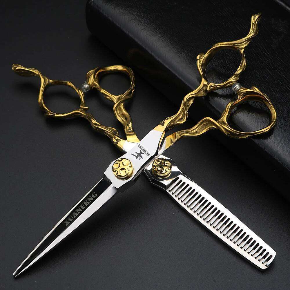 XUANFENG 6 inch imitation branch silver hair 440C steel barber cutting scissors and Thinning Scissors H260303