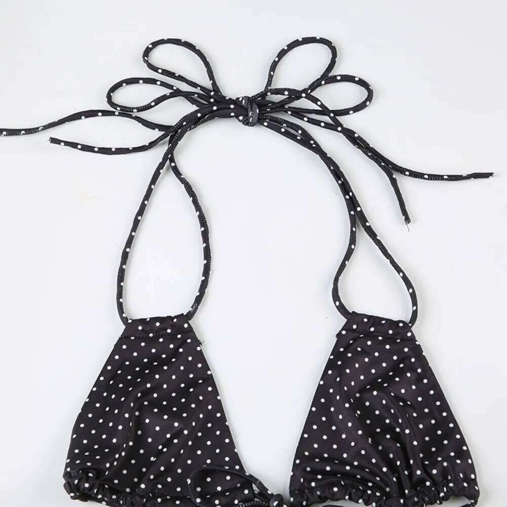 Fashion Ruffled Bikini Suit Slim Fit Deep-V Swimwear Set Lace Up Halter Neck Polka Dot Swimsuit Hot Girl Y260303
