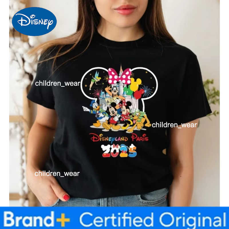 Disney Hot Sale Disneyland Paris T-Shirt 2025 Mickey Minnie Family Men Women Gift Summer High Quality Cotton Parent-Child Tshirt H260304