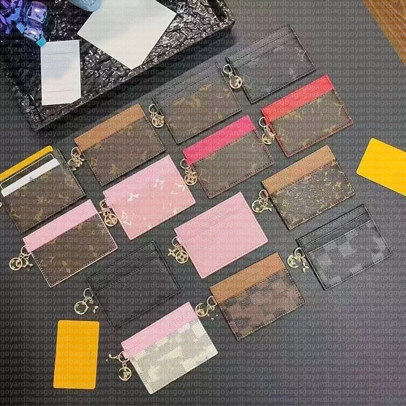 Top Designer Leather credit Card Holder Metal flower decoration Wallet Short Case business card Purse Brown Women Mens Key Coin Famou box