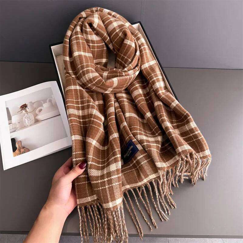 Winter Retro Thickened Scarf For Women Men Neck Keep Warmer Tassel Pashmina Shawl Faux Cashmere Warps Autumn Elegant Blanket XJ260304
