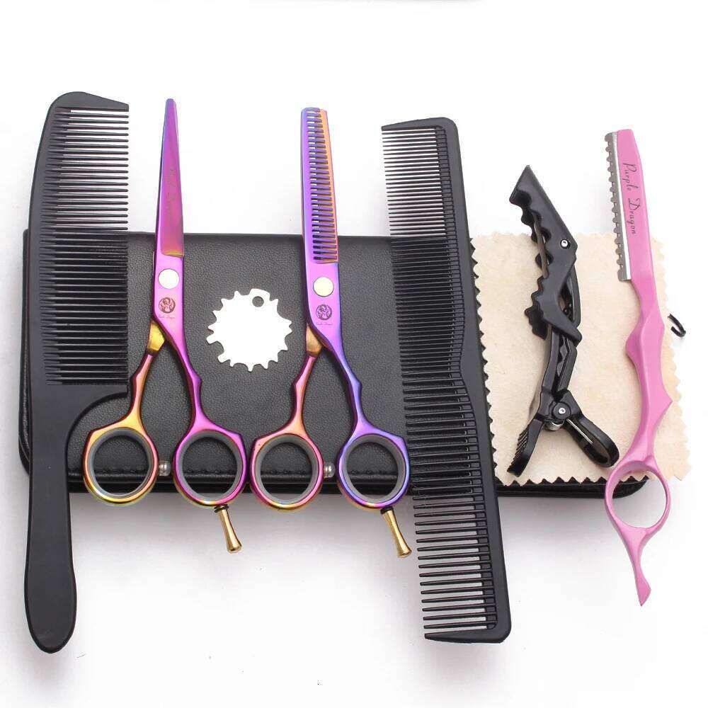 Hairdressing 5.5" Japan Stainless Purple Dragon Professional Hair Cutting Shears Set Thinning Scissors Z1104 H260303
