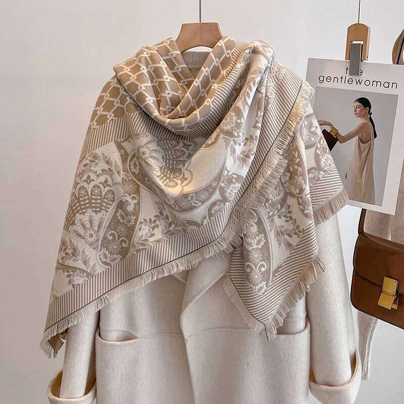 2025 Women's Luxury Brand Winter Cashmere Scarf - Tasseled Damask Printed Pashmina Shawl, Warm Wrap & Foulard Poncho XJ260304