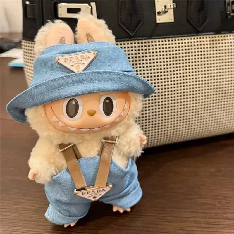 15/17cm Labubu II Monogram Overalls & Hat Set, Luxury Printed Doll Outfit for DIY & Party GiftsT260304