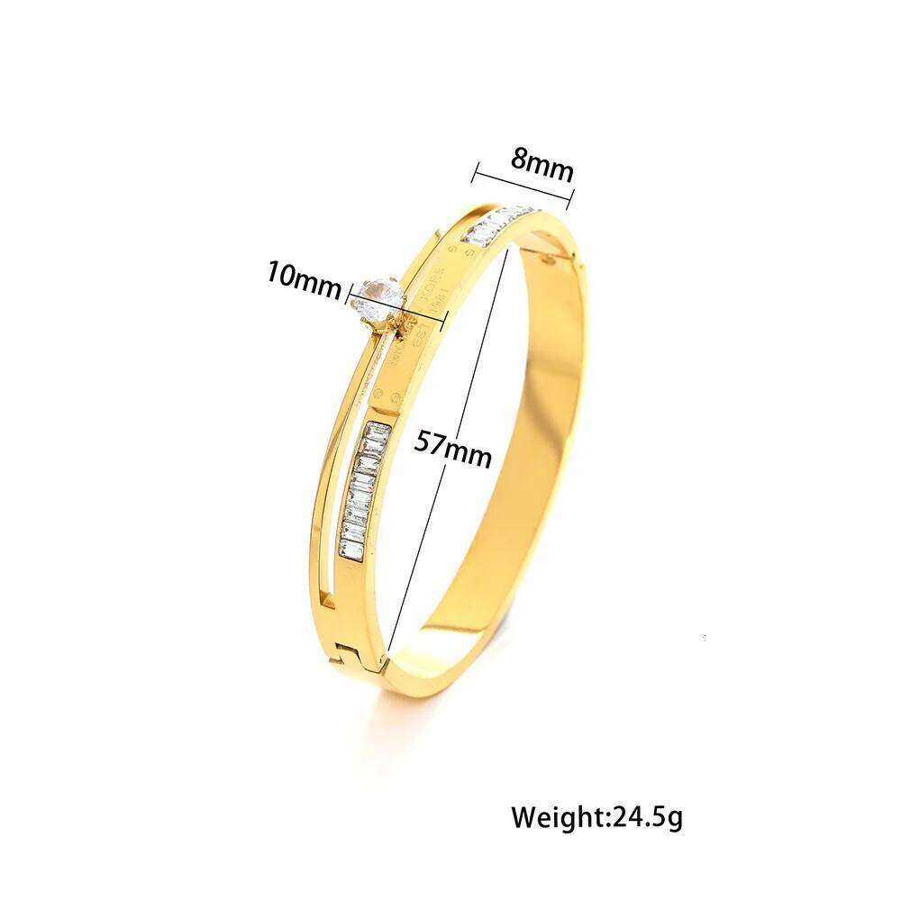 Freshly released 18K gold-plated stainless steel women's bracelet: unique stone set pattern, fashionable wrist jewelry XJ260303