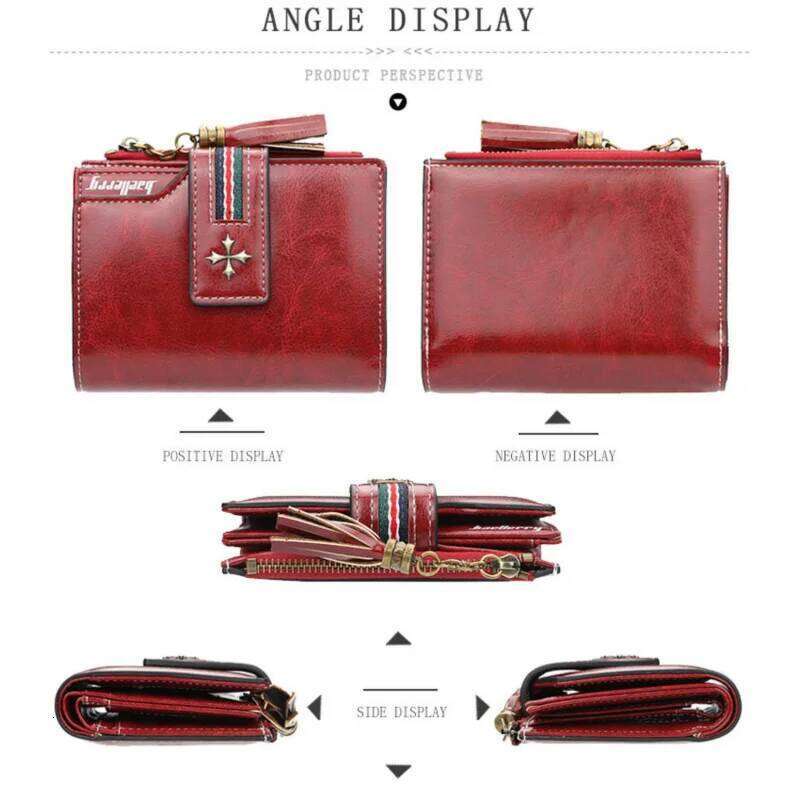 New Pu WOMEN'S wallet with oil wax leather tassels, fashionable three-fold short wallet, multi-slot zipper coin purse C260304