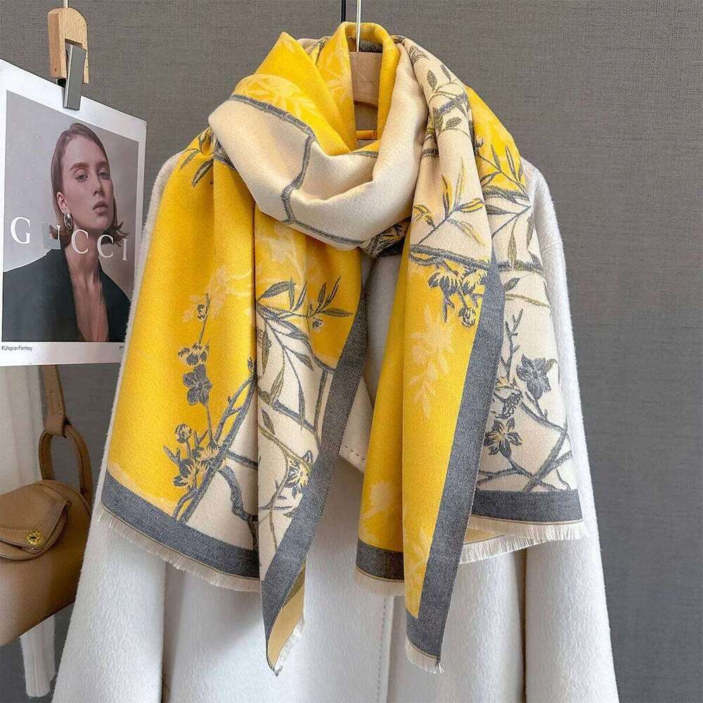 Winter Warm Scarf For Women Luxury Long Tassel Pashmina Shawl Faux Cashmere Warps Autumn Floral High Quality Blanket XJ260304