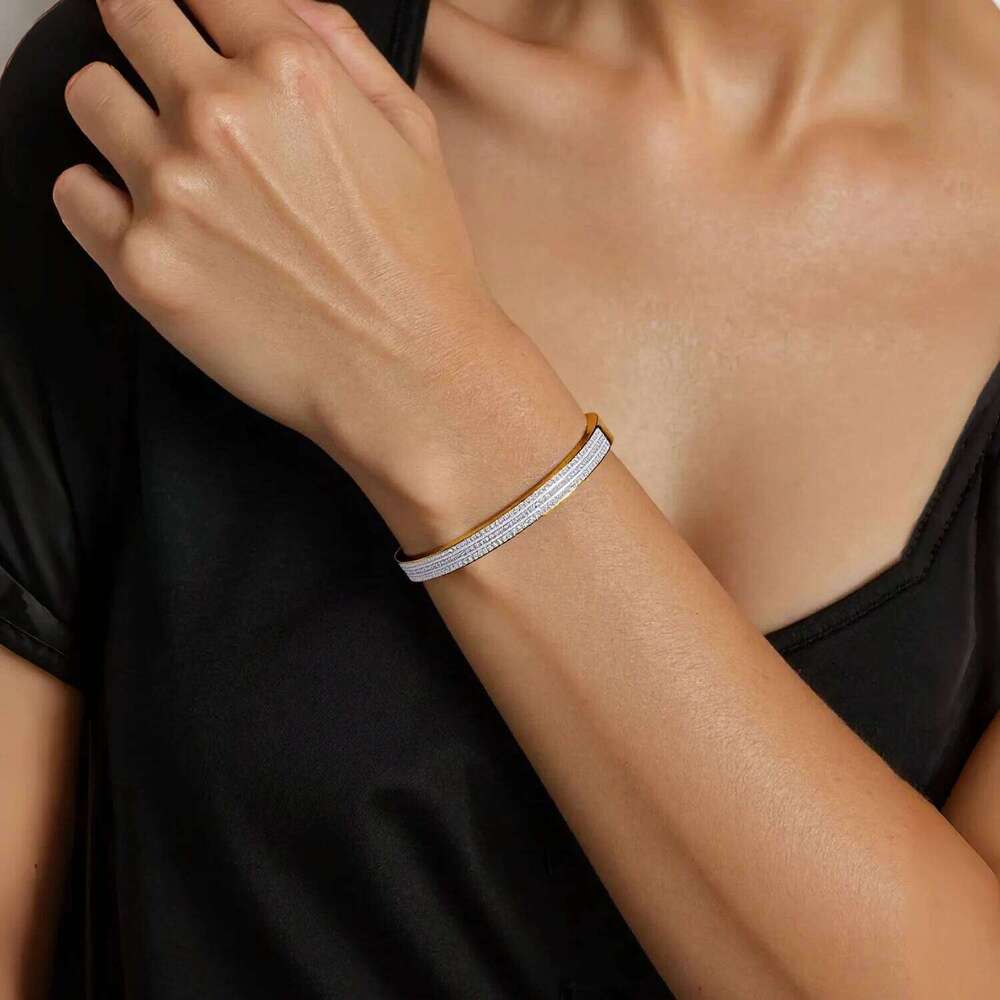 Sparkling Cubic Zirconia Bracelet for Women 18K Gold Plated Polished Stainless Steel Luxury Fashion Jewelry Valentine's Day Gift XJ260303