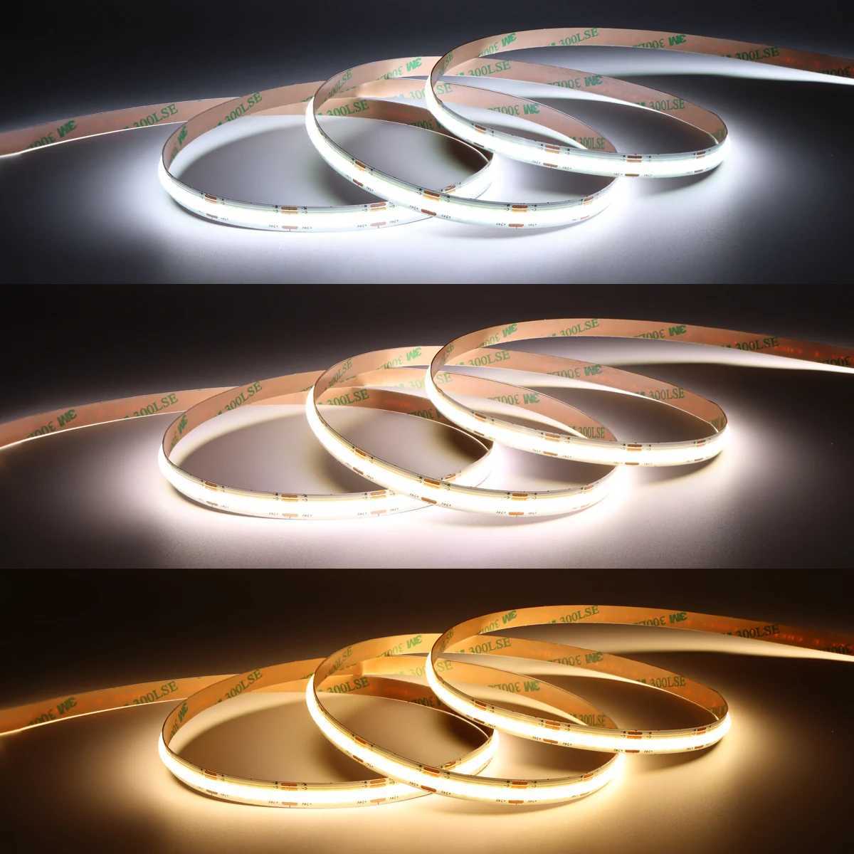 Tuya Smart WiFi Switch COB CCT LED Strip Light 3M 5M 24V Power Adapter EU/US Plug Dimmable Lamp LED Tape for Room Kitchen Decor H260304