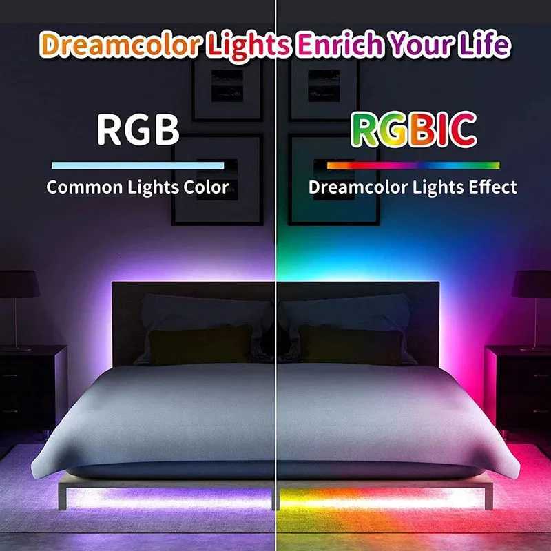 Music SYNC WS2812B RGBIC Led Strip Light Dream Color Light Strip Bluetooth App Control 5V USB PC TV Home Festive Atmospher Light H260304