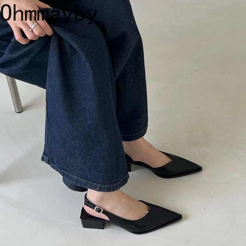 Summer Womens Cover Toe Sandals Elegant Shallow Slip On Shoes Comfort Low Heel Dress Street Style Shoes 260305