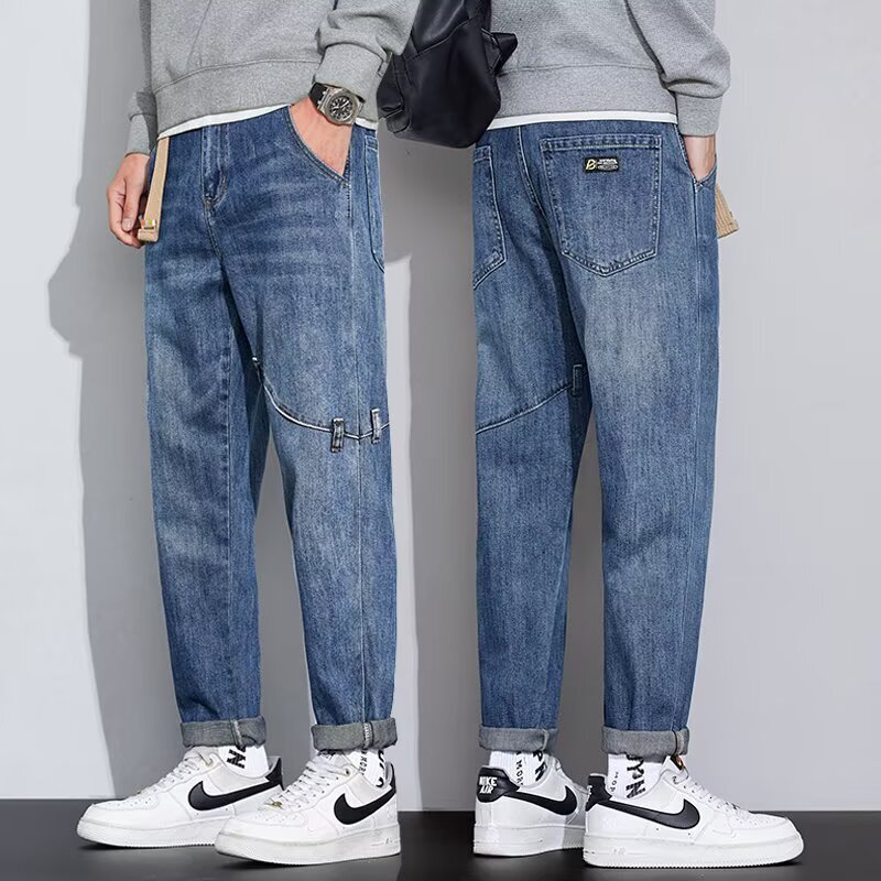 Autumn Men's Jeans For Teenagers Designer Pants Loose Straight-leg Trendy Brand Cropped Casual Pants New Model