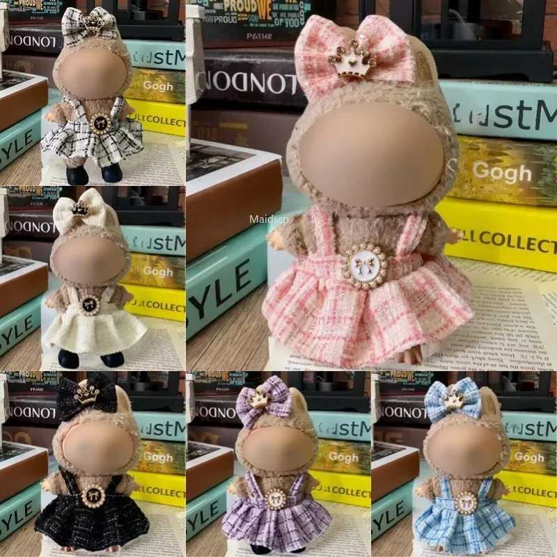 Luxury Tweed Pinafore Dress Set with Crown Bow for 17cm Labubu Dolls Outfit Accessories DIY GiftT260304